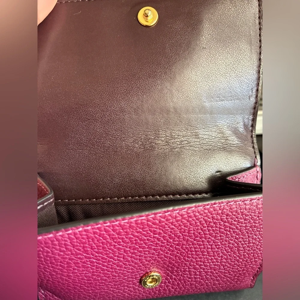 Coach Pebbled Leather Compact Wallet - Fuchsia Pink
